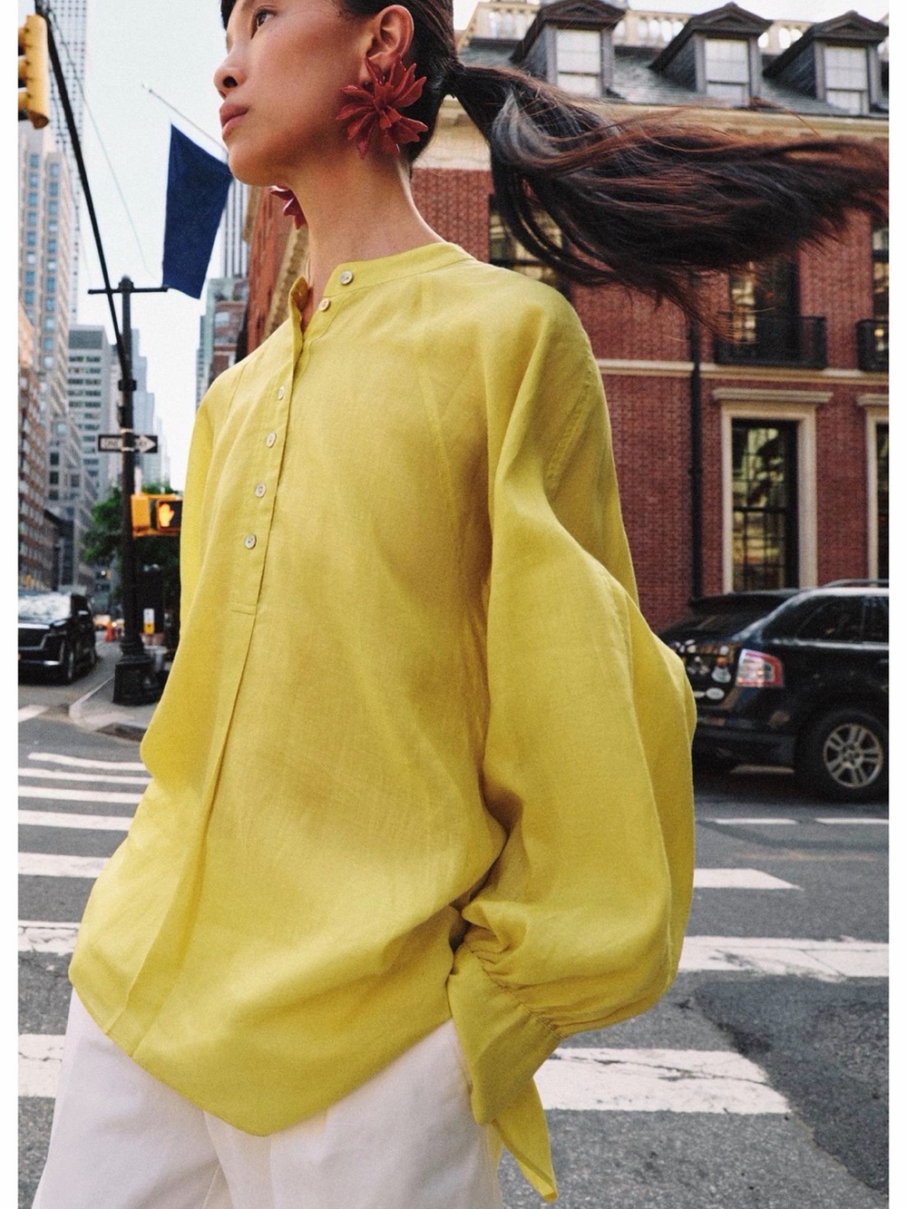 Zara Bright Yellow Button-Placket Tunic